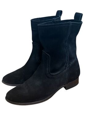Frye “Cara” Black Suede Mid-Calf Women's Boots in size 7 western festival